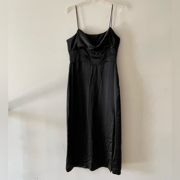 Zara Women’s High Slit Black Satin Corset Midi Dress - Picture 10 of 12